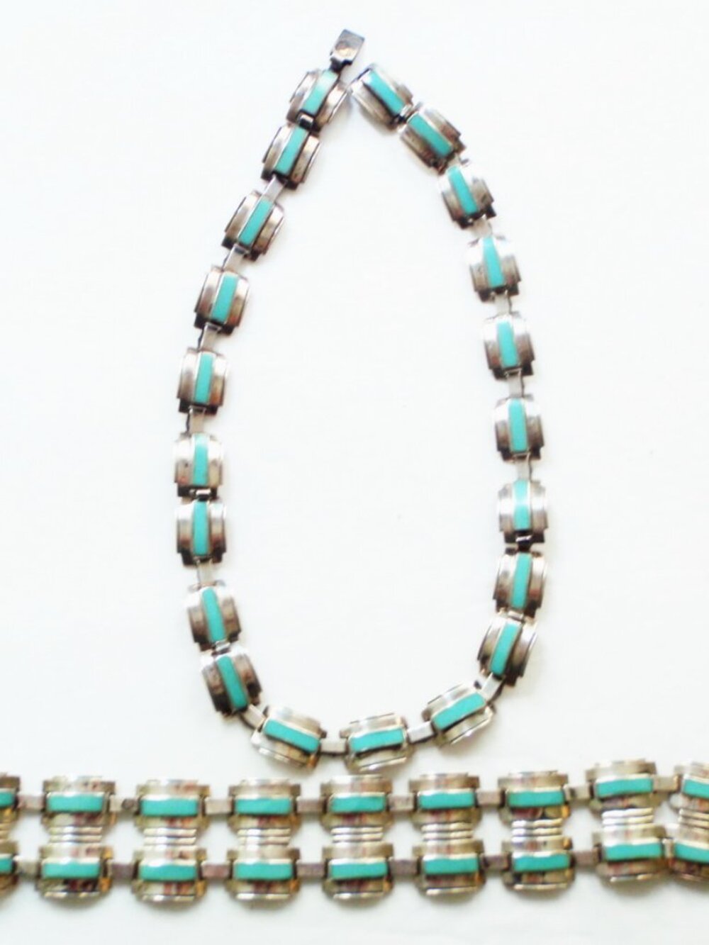 40's Taxco Mexico Turquoise Necklace and Bracelet 2 Piece Set by Jose Narvaez